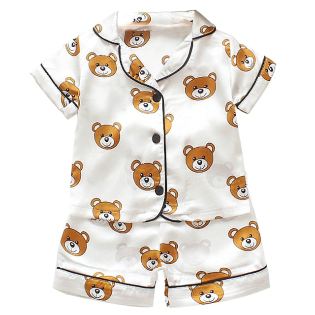LJW Kinder-Pyjama-Set Baby-Anzug Kinderkleidung Kleinkind Jungen Mädchen Eisseidensatin Oberteile Hosen Set Home Wear Kinder-Pyjama