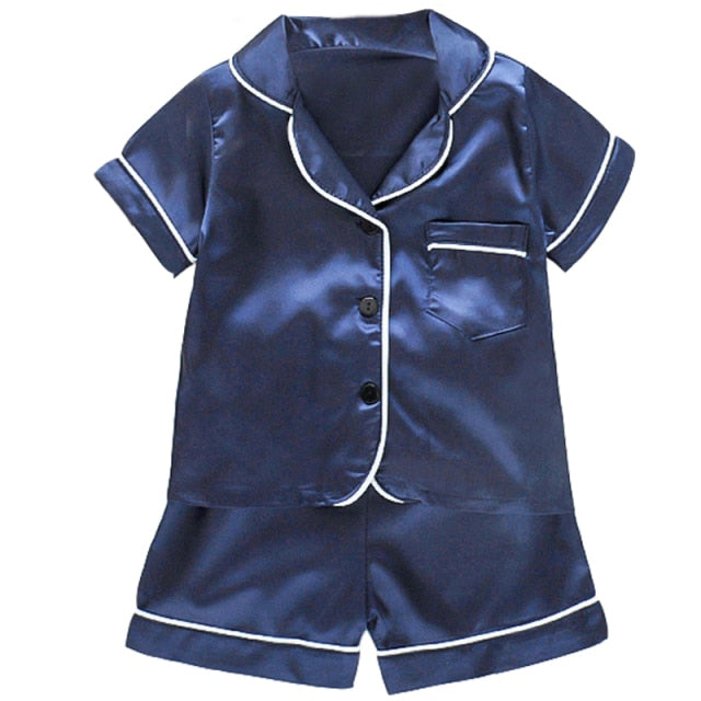 LJW Kinder-Pyjama-Set Baby-Anzug Kinderkleidung Kleinkind Jungen Mädchen Eisseidensatin Oberteile Hosen Set Home Wear Kinder-Pyjama