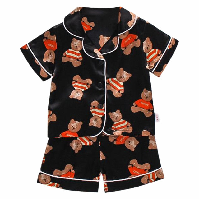 LJW Children's pajamas set Baby suit Kids Clothes Toddler Boys Girls Ice silk satin Tops Pants Set home Wear Kids pajamas