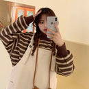 Suéter suave de estilo japonés a rayas, ropa con cordones de sal callejera frita, traje de dos piezas, vestido con tirantes para mujer, Otoño e Invierno