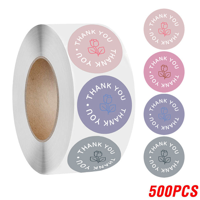 100-500 Uds. Adhesivo de agradecimiento, sello de sobre, pegatina para álbum de recortes, corazón rosa, pegatina redonda bonita, etiquetas adhesivas de papelería