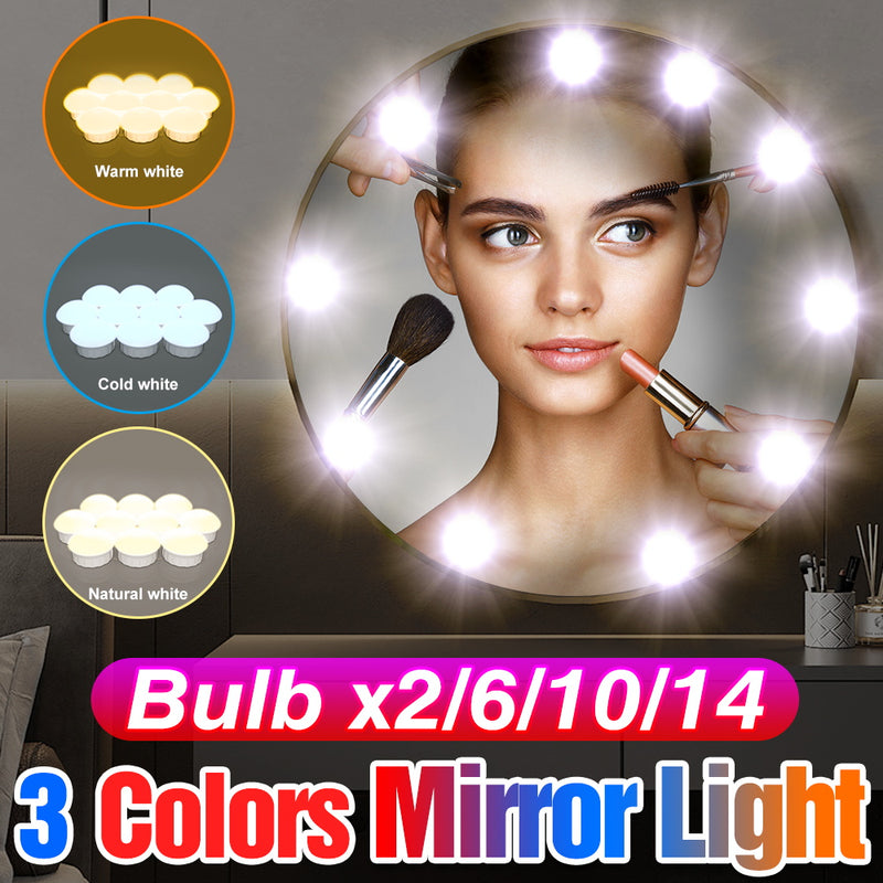 Luz LED para espejo de tocador, luz de tocador de maquillaje USB, bombilla cosmética de Hollywood, lámpara LED regulable para espejo de pared, tocador de baño