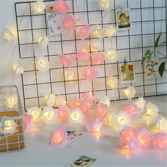 USB/Battery Operated 10/20/40 LED Rose Flower String Lights Artificial Flower Bouquet Garland for Valentine&