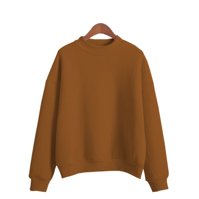 Sudaderas de mujer 2021 dulce coreano cuello redondo suéteres de punto grueso Otoño Invierno Color caramelo sudaderas sueltas ropa de mujer sólida