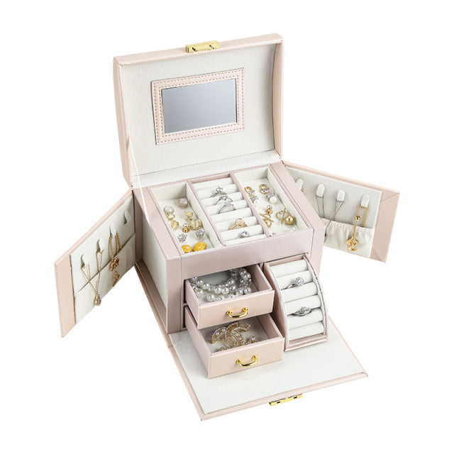 Caja organizadora de joyería grande Casegrace, cajón de cuero PU para niñas, cajas de joyería, pendientes, anillo, collar, caja de almacenamiento de joyas, ataúd