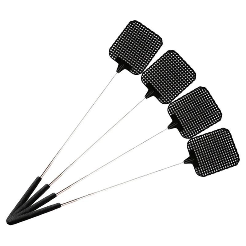 4 Pcs Plastic Telescopic Extendable Fly Swatter Stainless Steel Telescopic Rod Flapper Mosquito Bug Swatter Outdoor Black