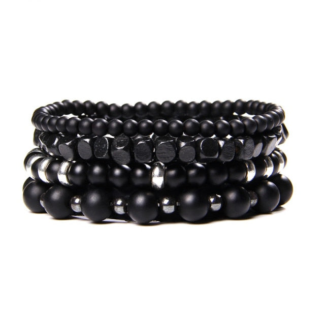 Conjunto de pulseras de labradorita Natural, pulseras de hematita Real de energía transparente, pulseras de cuentas de piedra de ónix negro pulido para hombres y mujeres