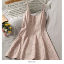 Retro Printed Sweet Style Mid-Length Beauty Back Suspender Dress for Women 2021 Summer Floral High Waist Slimming Dress