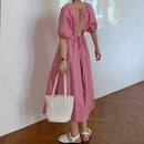 CMAZ 2021 Summer Dress for Women Fashion Round Neck Long Elegant Blackless Puff Sleeve Korean Sundress Female Vestidos 5216#