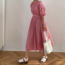 CMAZ 2021 Summer Dress for Women Fashion Round Neck Long Elegant Blackless Puff Sleeve Korean Sundress Female Vestidos 5216#