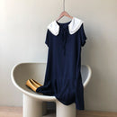 CMAZ Peter Pan Collar Solid Summer Pullover Dress Loose Style Summer Mini Dress Women Elegant  Dress 2021 2021   ZH01#