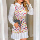 Fashion Elegant Slim Long Sleeves Office Lady Dresses Sexy Turn-down Collar A-Line Women Dress Autumn Patchwork Plaid Mini Dress