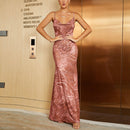 Colysmo Print Maxi Dress Women Sexy Low Cut Cowl Neck Back Lace Up Sexy Dresses Seaside Party Club Wear Long Dress 2020 New