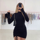 Sexy Party Long Sleeve Mini Dress Women 2021 Summer High Neck Purple Black Ruffles Beach Dresses For Woman Femme Robe Vestidos