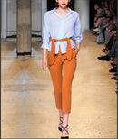 Ver naranja moda 2017 verano otoño trajes de seda con fajas señora Casual Oficina conjuntos de dos piezas trajes de mujer de alta calidad SO676703