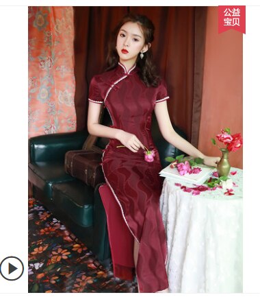 Vestido oriental verde rojo satén Cheongsam Plus tamaño grande Qipao rendimiento Cheongsams tradicional Qipao vestidos vestido chino