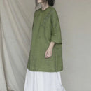 2021 chinese style cotton and linen loose casual daily top home service suit qipao collar oriental embroidery tea art qipao top