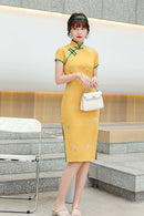 Cheongsam nacional chino, vestido de algodón bordado, botón hecho a mano, vestidos Vintage para mujer, Qipao rosa Sexy