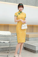 Cheongsam nacional chino, vestido de algodón bordado, botón hecho a mano, vestidos Vintage para mujer, Qipao rosa Sexy