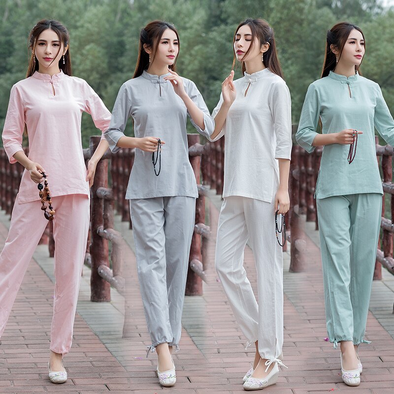 2021 chinese style morning exercise kung fu uniform woman yoga suit multicolor mandarin collar pure color breathable tang suit