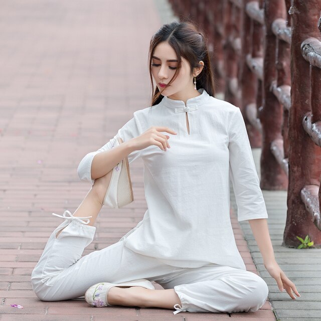 2021 chinese style morning exercise kung fu uniform woman yoga suit multicolor mandarin collar pure color breathable tang suit