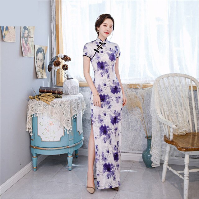 Neue Frauen Cheongsam Chinesisches Traditionelles Dünnes Kleid Hochzeitskostüm Lange Kleider Sexy Qipao Plus Size Multi Color