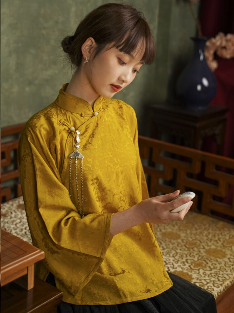 2021 chinese cotton and linen mandarin collar tea art top vintage graceful women multicolor  manual improved cheongsam tops