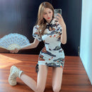 Vestido chino mujer negro blanco estampado Qipao estilo francés Cheongsam Sexy Cheongsam vestido tradicional Retro Qipao vestido 2021