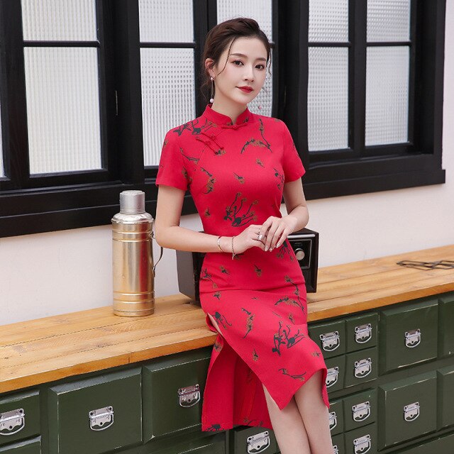 2021 Neue Leinen Cheongsam Chinesische Traditionelle Vintage Kleid Mode Lange Kleider Frauen Qipao S bis 3XL