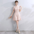 2021 Fashion Women Retro Temperament Improved Cheongsam Daily Wear Spring Summer Champagne Lace A-line Dress