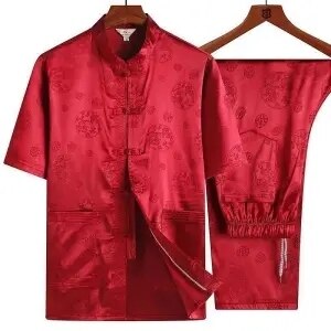 Silk Tang Männer mittleren Alters Kleidung Sommer Lässige Kurzarmhose zweiteiliges Set