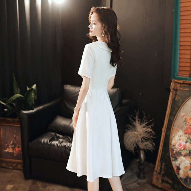 Vestido ajustado de temperamento francés Retro sólido blanco para mujer recién llegado vestido Simple diario