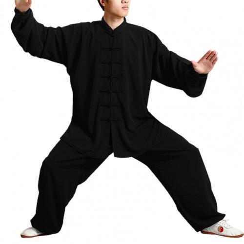 Conjunto de 2 unidades de camisa con tapeta de botones Unisex, traje de Tai Chi tradicional chino de Color sólido suelto, ropa de Kung Fu