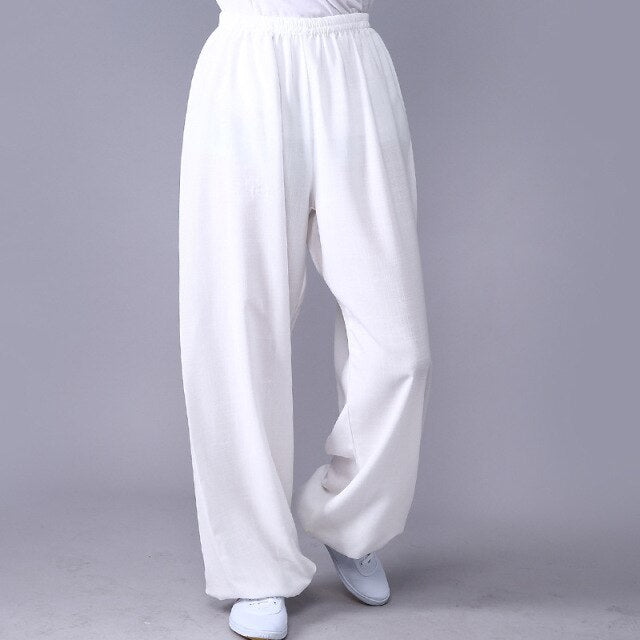 Erwachsene Unisex Kung Fu Kleidung Wushu Tai Chi Hose Leinen Plus Größe Elastische Kampfkunst Frau Yogahose Morgenübungskleidung