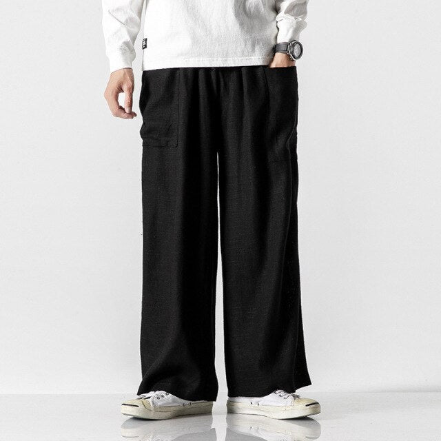 Chinese Style Loose Wide Leg Pants Personalized Pants, Men's Hanfu Pants