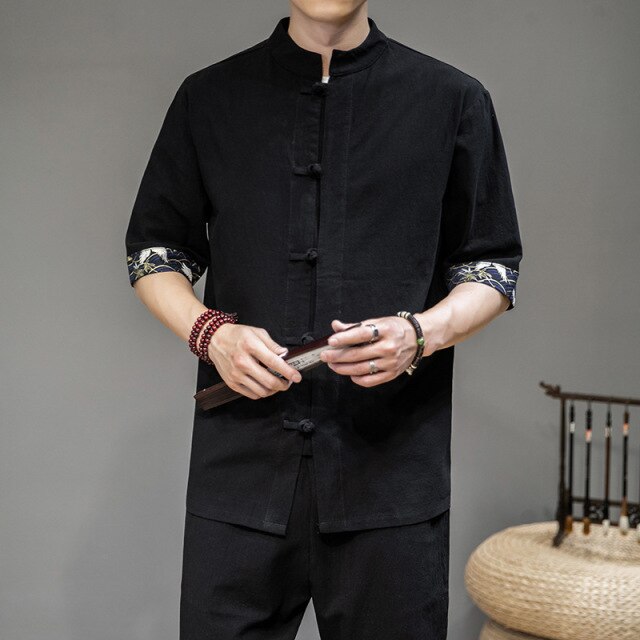 Tradictional Chinese Clothing For Men Cotton Linen Half Sleeve Chinese Style Shirts Kung Fu Tai Chi Tang Suit Style Tops CN-188