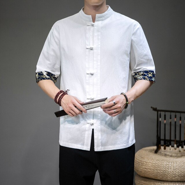 Ropa tradicional china para hombres algodón Lino media manga estilo chino camisas Kung Fu Tai Chi Tang traje estilo Tops CN-188