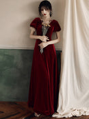 Burgundy Prom Dresses V-Neck Velour Party Long Prom Gown Sexy Backless Evening Dresses Robe De Soiree