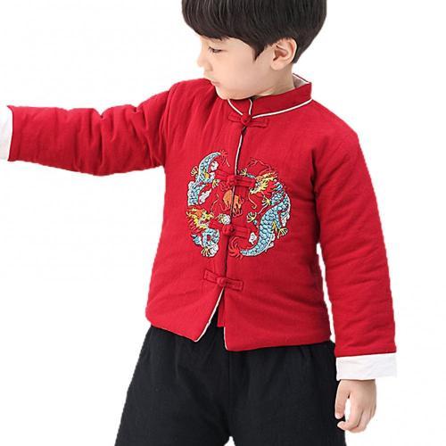 1Set Kinder Jungen Neujahr Tang Anzug Chinesischen Stil Stickerei Baumwolle Mantel Lange Hosen Set traditionelle chinesische Kleidung für Männer