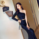 Women Elegant Evening Party Dress Sexy Front Split Off the Shoulder Mermaid Dresses Exquisite Sequins Temperament Banquet Gown
