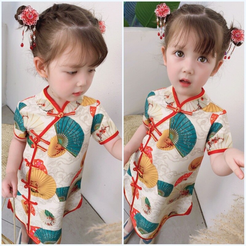 Vestido nuevo Cheongsam para niñas 2021, vestido de princesa, Hanfu, traje Tang para niños