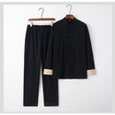 Linen Solid Traditional Chinese Style Tops Pants for Men Color Kung Fu Tang Suit New Year Festival Autumn Casual Jacket Clothing