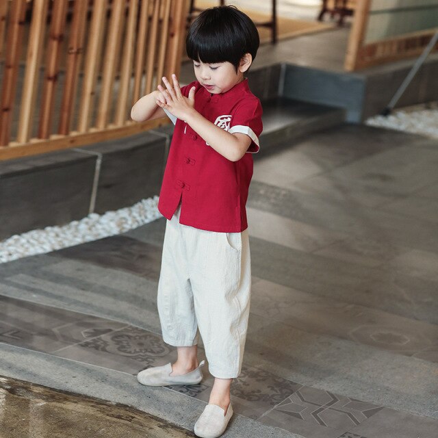 Hanfu de verano para niños, traje Tang de estilo chino, traje de manga corta, estilo chino Retro