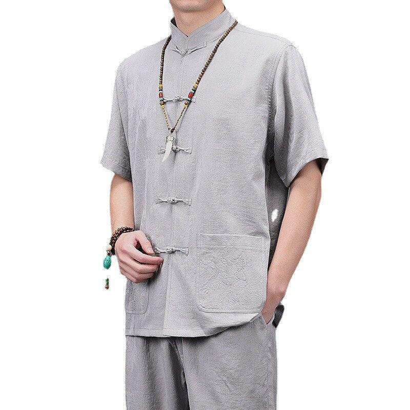 Tang suit men's summer clothes elderly clothes cotton and linen Chinese style short-sleeved suit linen tide