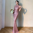 Female Silver Elegant Tassel Trim Banquet Gown Exquisite Sequins Sexy Slim Formal Party Dress Temperament Celebrity Dresses