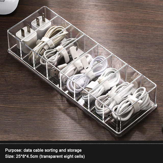 Cable Storage Box Transparent Plastic Data Line  Storage Container for Desk Stationery Makeup Organizer, Key and Jewelry Box