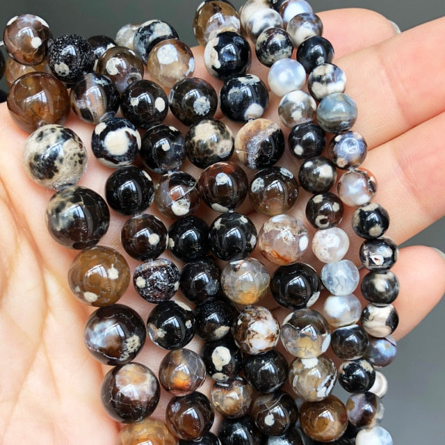 Natural Black Agates Onyx Stone Beads Smooth Round Loose Spacer Beads For Jewelry Making DIY Bracelets 15&#39;&#39; 4/6/8/10/12/14mm