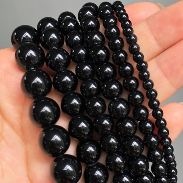 Natürliche schwarze Achate Onyx Steinperlen glatte runde lose Zwischenperlen für die Schmuckherstellung DIY Armbänder 15'' 4/6/8/10/12/14mm