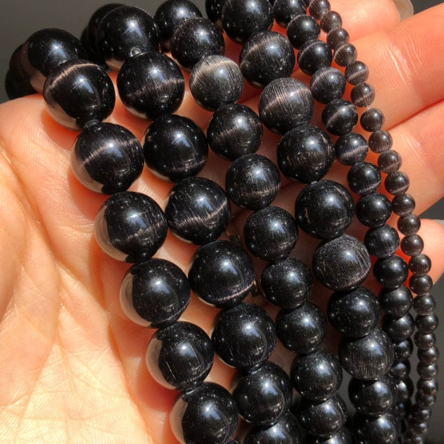 Natürliche schwarze Achate Onyx Steinperlen glatte runde lose Zwischenperlen für die Schmuckherstellung DIY Armbänder 15'' 4/6/8/10/12/14mm