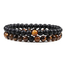 Conjunto de pulsera para parejas, distancia, negro, blanco, piedra de lava Natural, ojo de tigre, pulseras de Yoga con cuentas para hombres y mujeres, joyería de cuerda elástica
